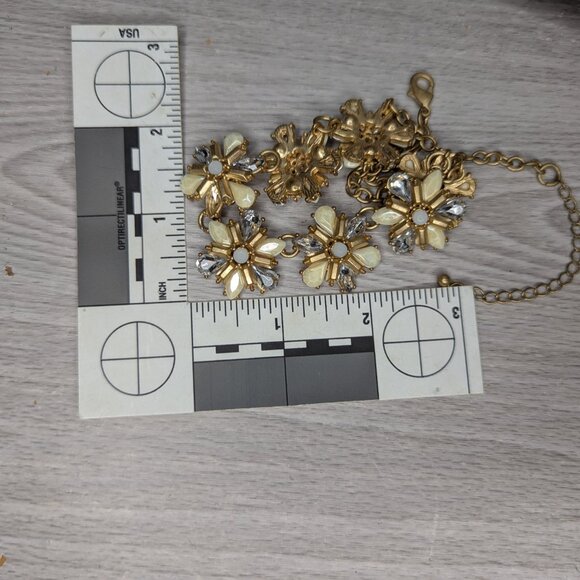 Gold Tone & Clear Rhinestone Floral Styled Necklace with Lobster Claw Clasp - Picture 11 of 11